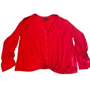 INC International Concepts Bold Red Blouse Top with Twist Detail Size 1X Women